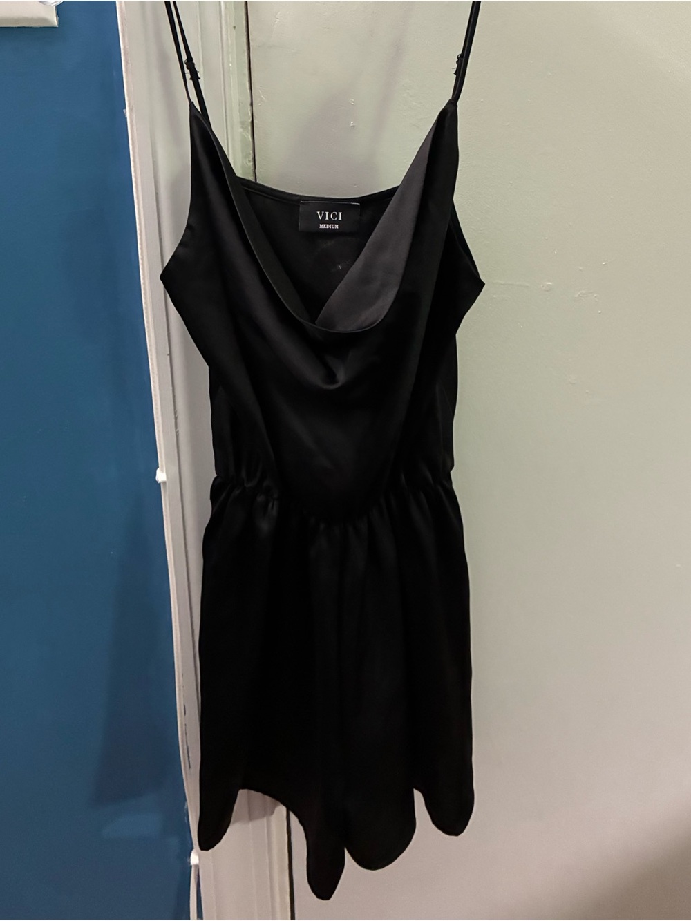 VICI Black Satin Cowl Neck Camisole Romper